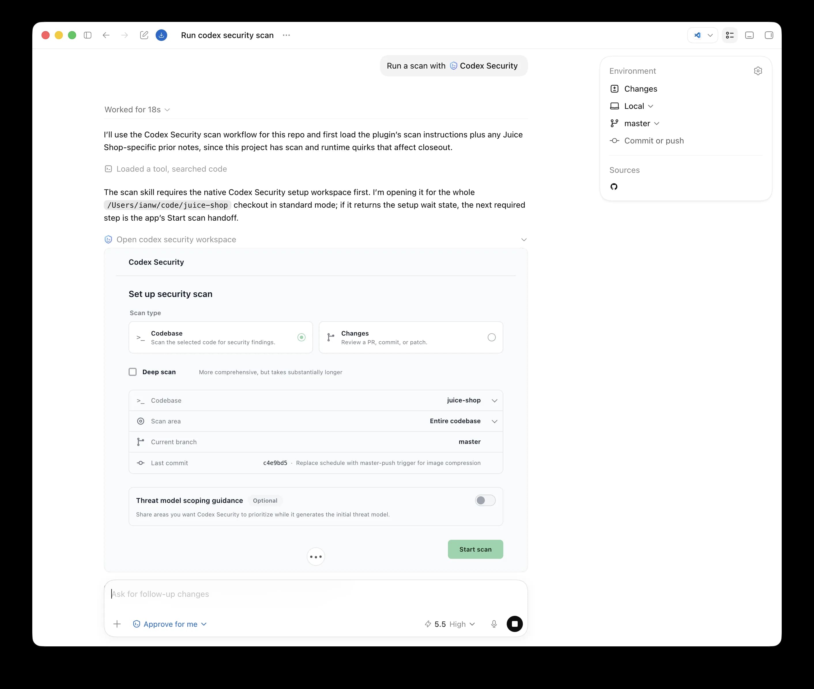 Official Codex Security scan setup for the OWASP Juice Shop project