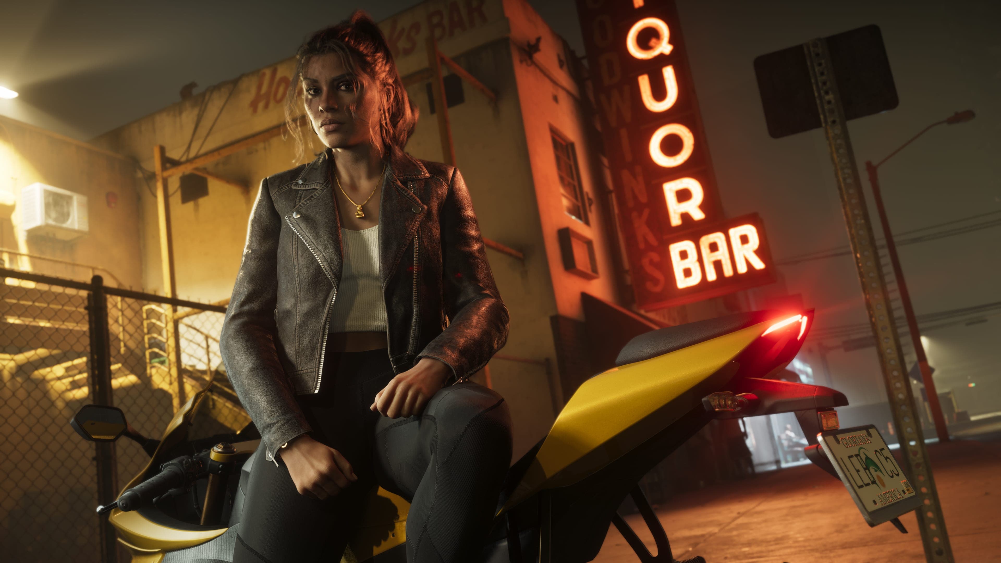 Lucia Caminos beside a motorbike in an official GTA VI screenshot