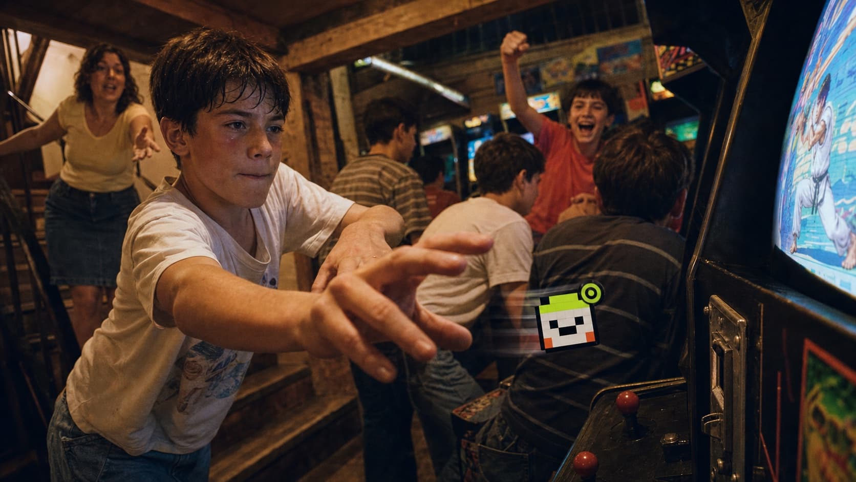 PESETO flies towards an arcade cabinet during the golden years of the neighbourhood arcade