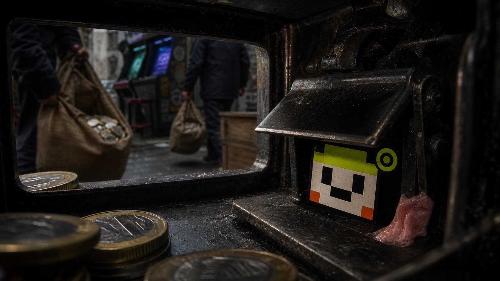 PESETO hides in a coin return while pesetas are withdrawn in 2002