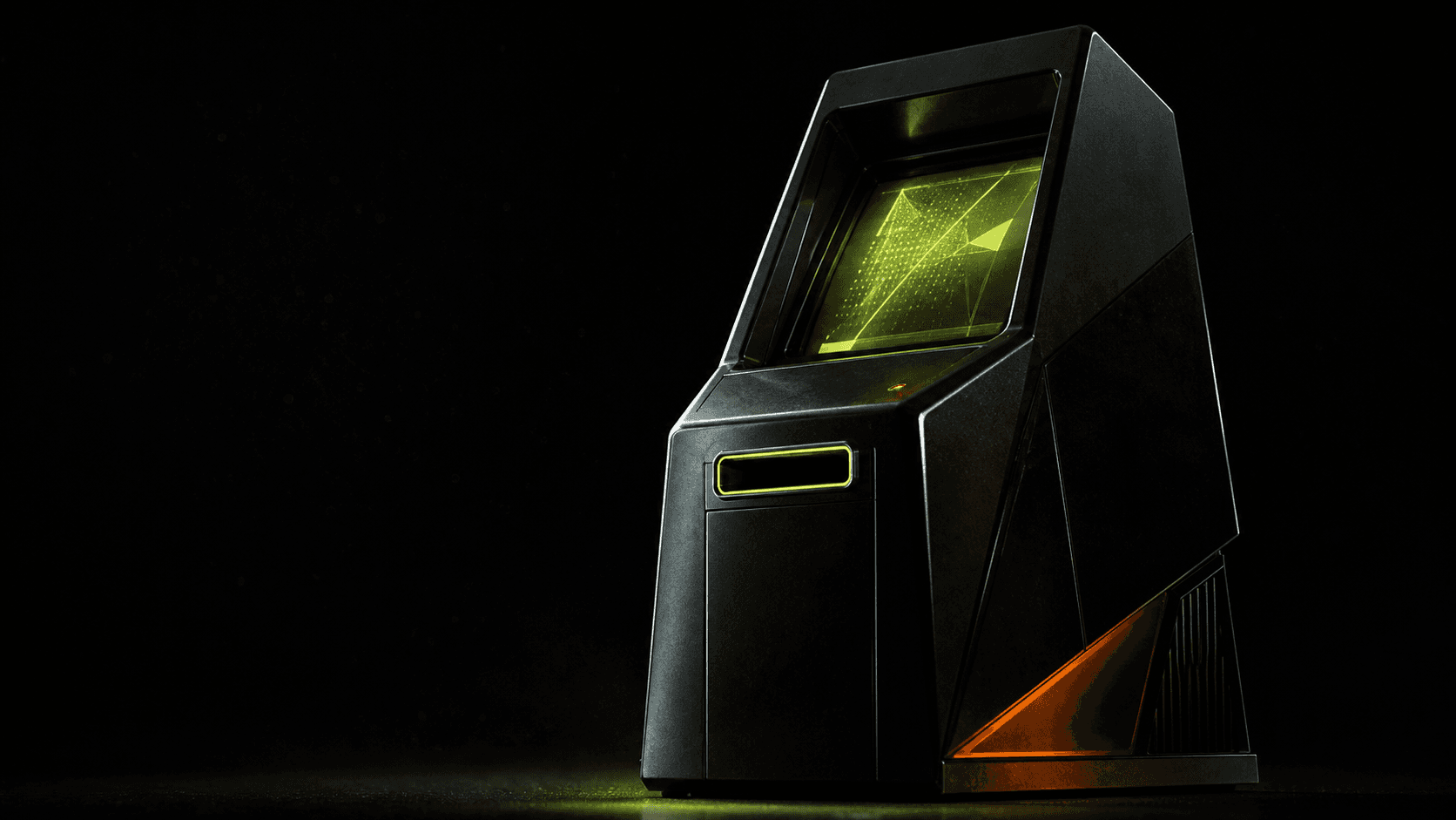 Original INSERT FUTURE retrofuturistic arcade machine with an illuminated coin slot