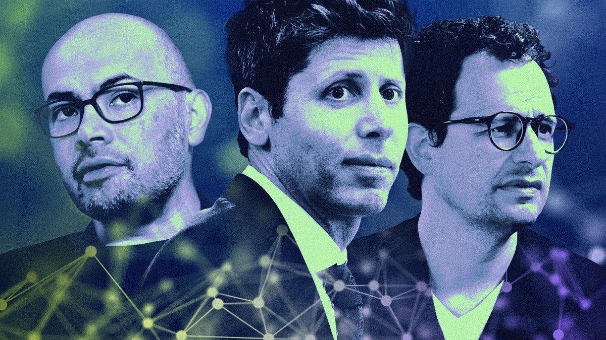 Editorial montage of Demis Hassabis, Sam Altman and Dario Amodei in front of the US Capitol