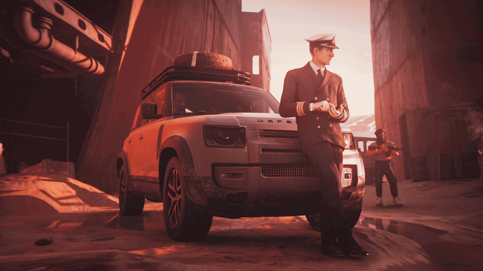 James Bond beside a car in an official Photo Mode screenshot