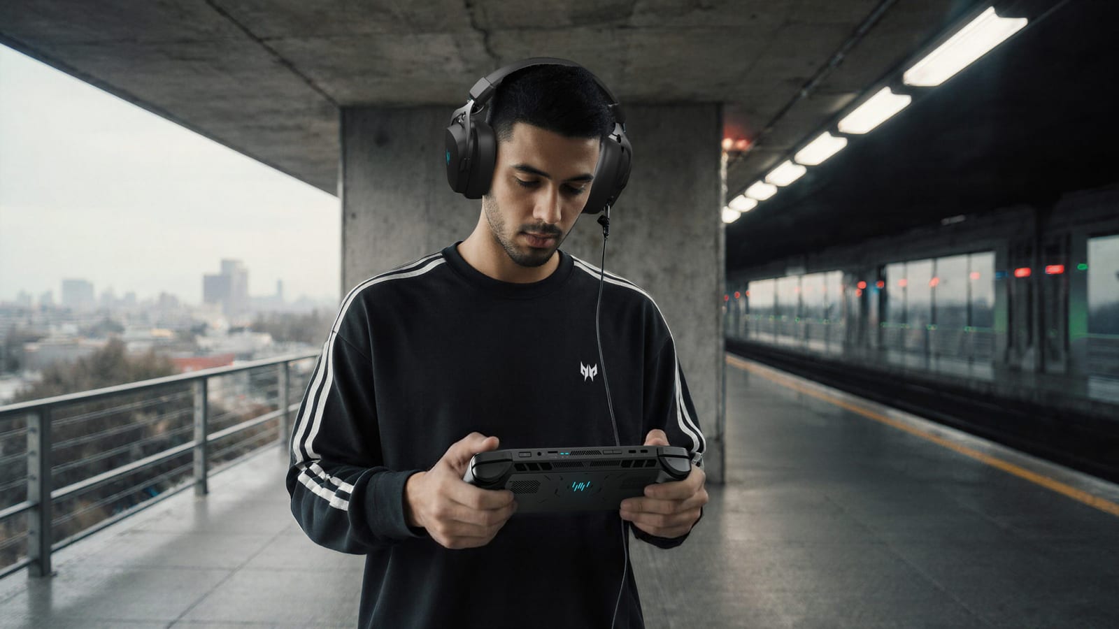 Un jugador utiliza la consola portátil Acer Predator Atlas 7
