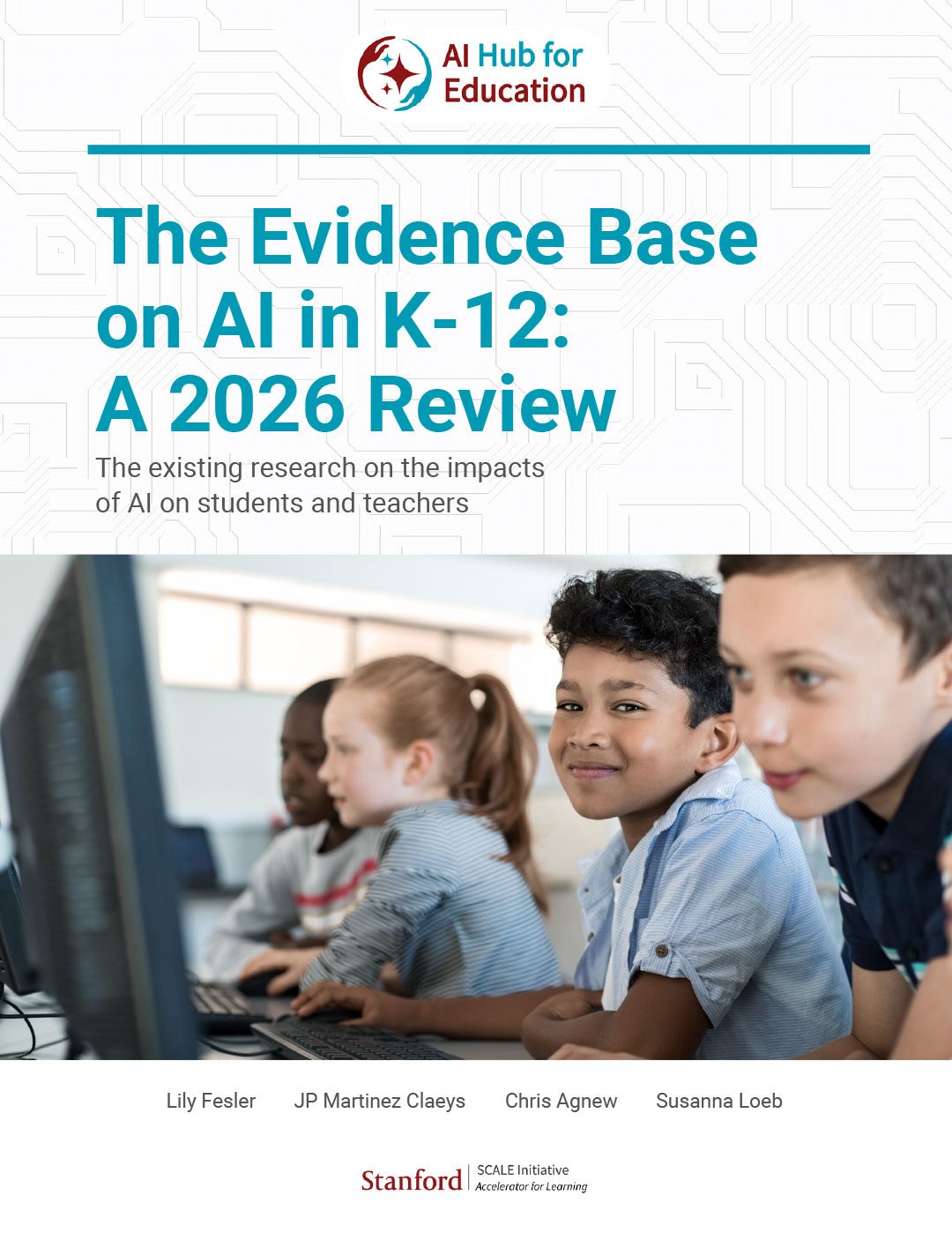 Cover of Stanford's report reviewing the evidence on artificial intelligence in K-12 education