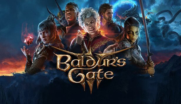 Official Baldur's Gate 3 key art with Shadowheart, Wyll, Astarion and the rest of the companions