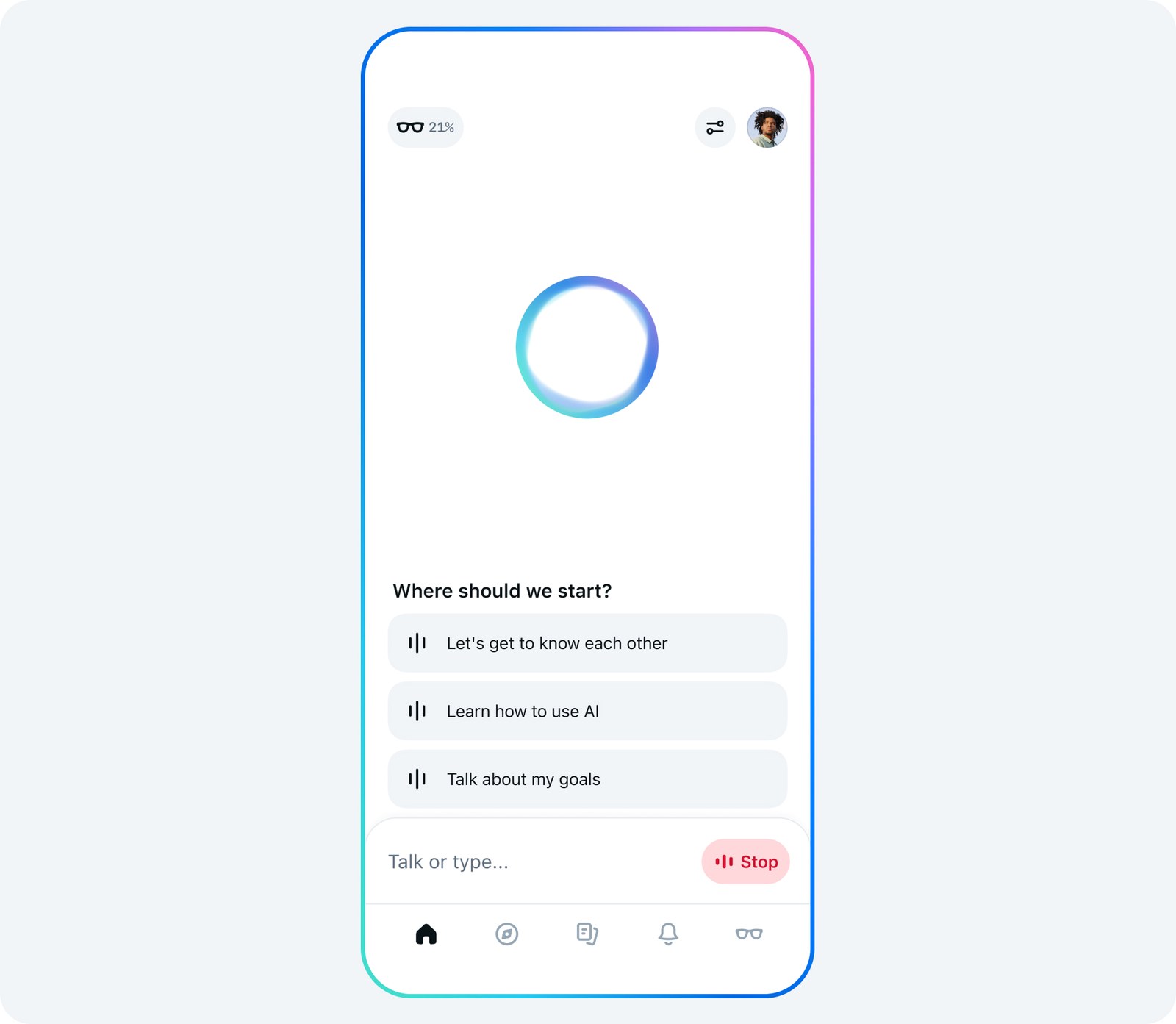 Pantalla de inicio de la app Meta AI en un móvil, tal como la presentó Meta en abril de 2025