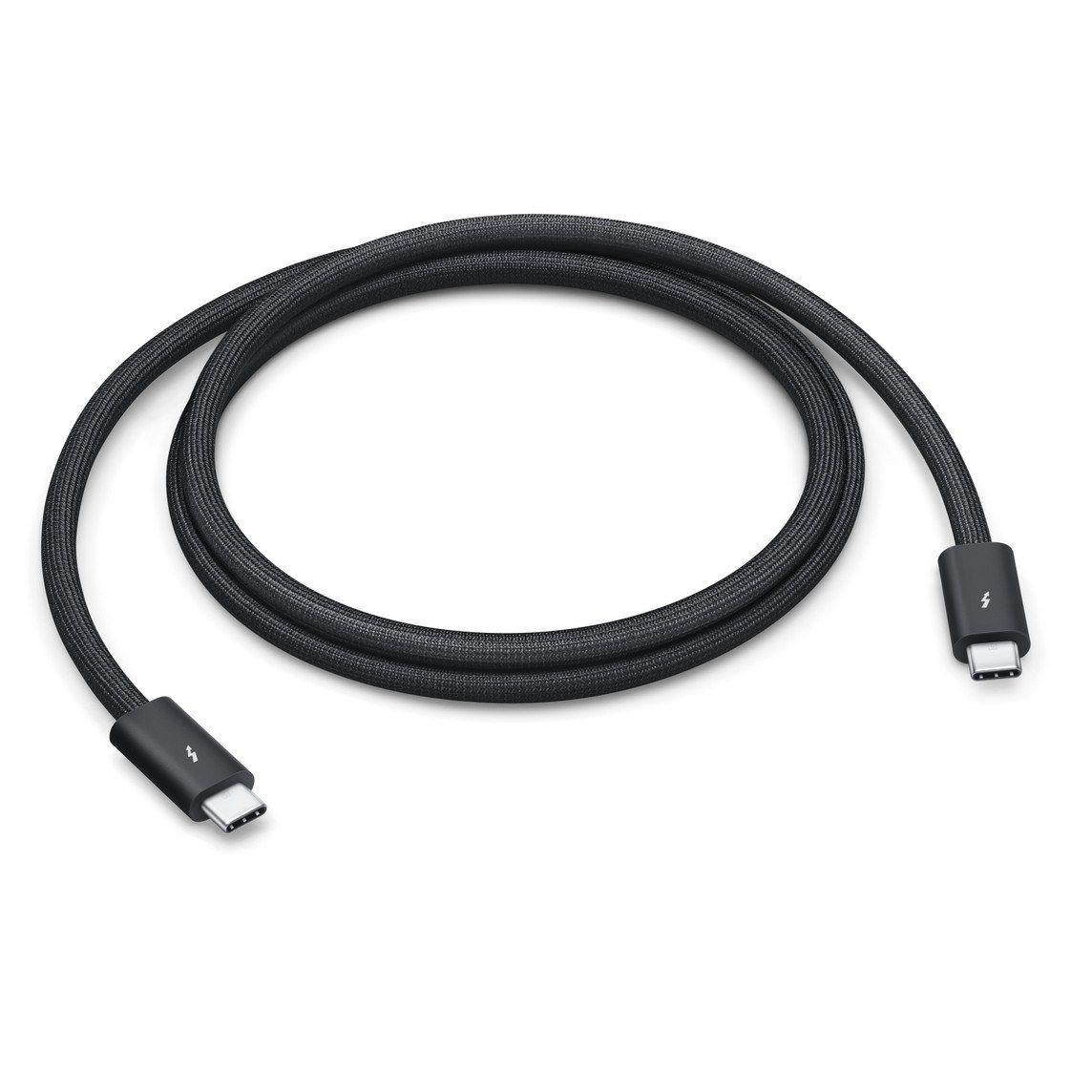 Apple's black Thunderbolt 5 Pro cable with USB-C connectors