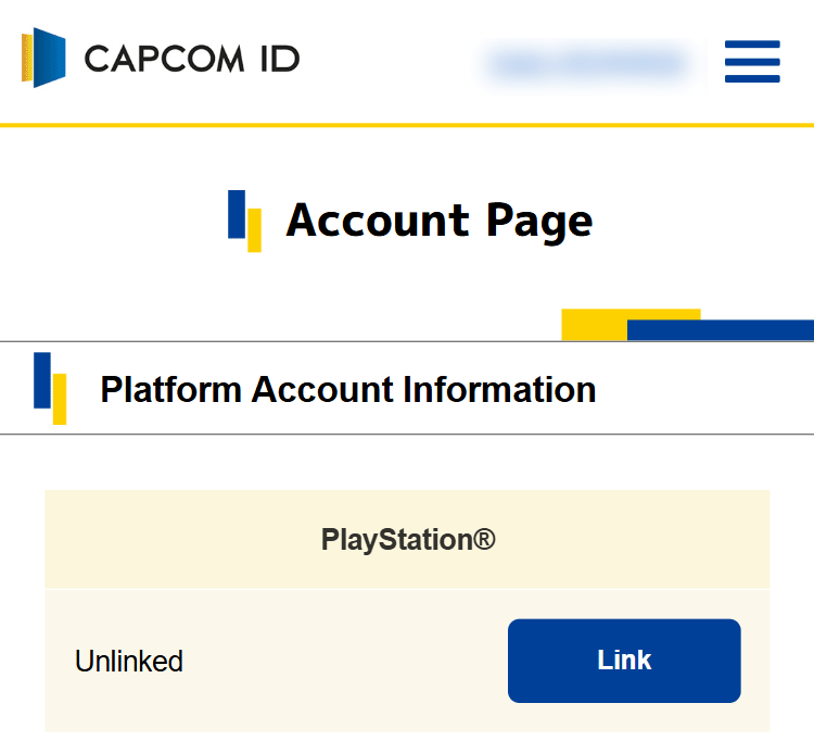 Screenshot from the official CAPCOM ID guide showing the account page used to link platforms