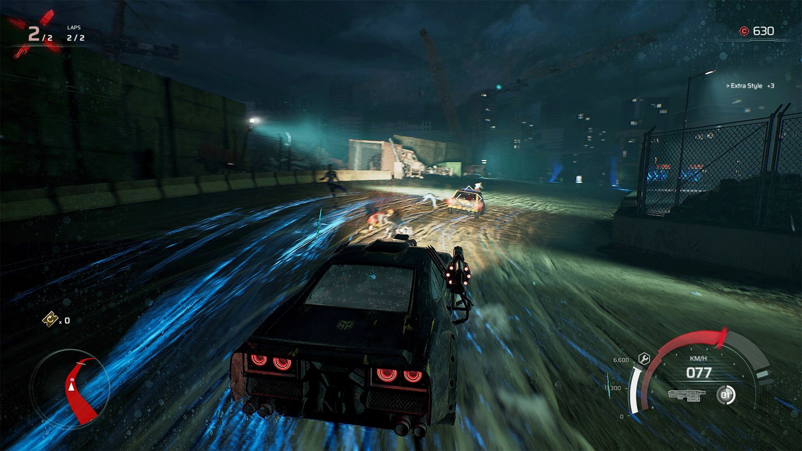 A nighttime race on a wet road in Rogue Shift