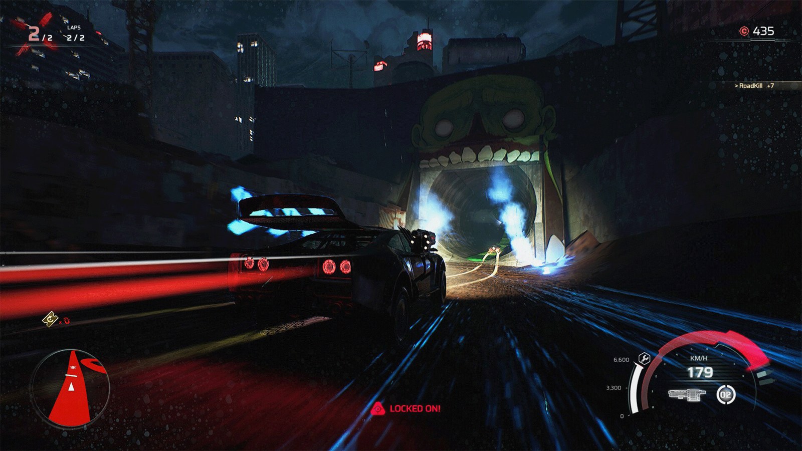 A vehicle attacking during a Carmageddon: Rogue Shift race