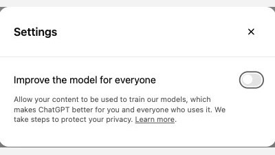 Ajuste Improve the model for everyone de ChatGPT desactivado