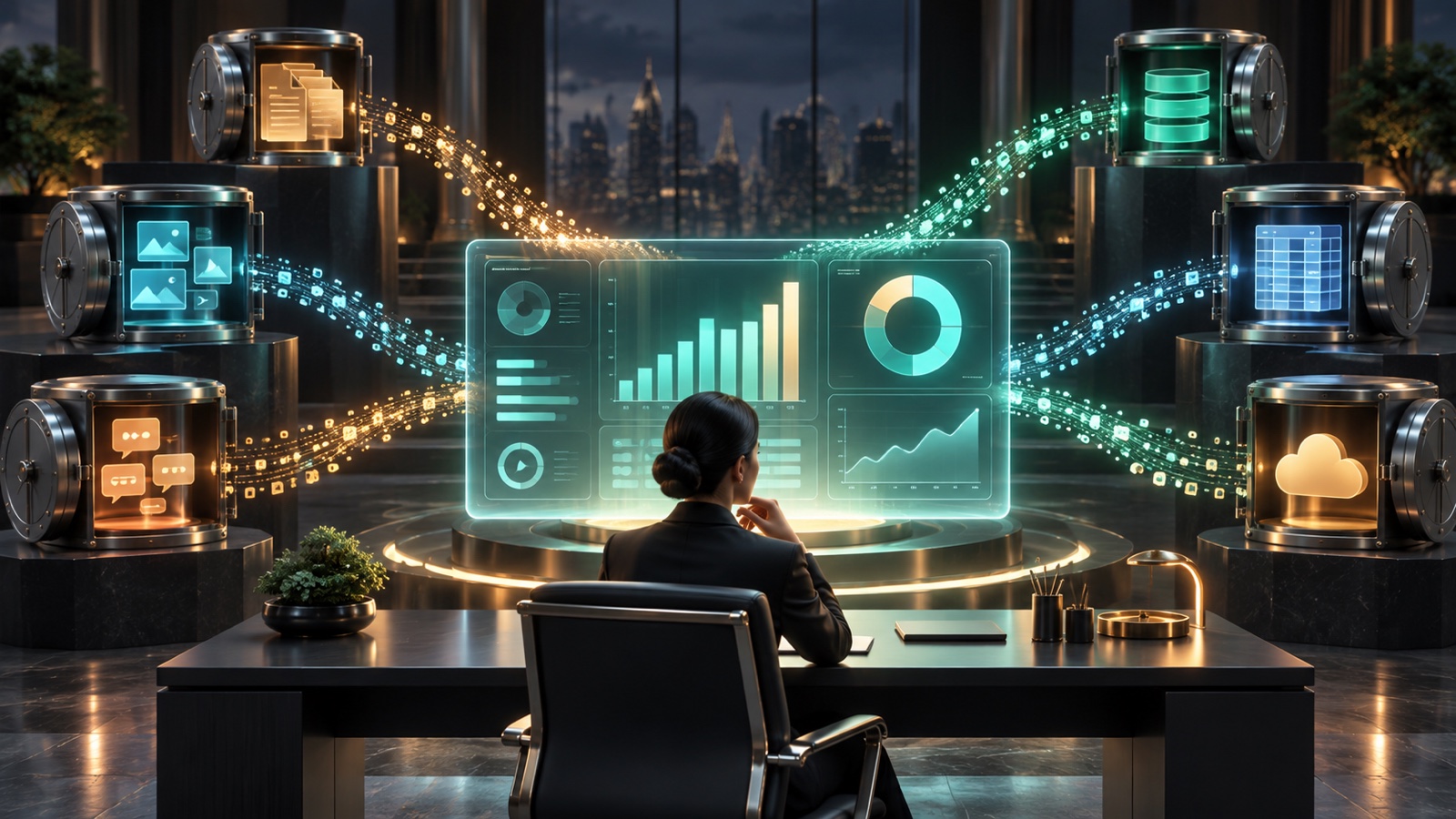 An analyst brings multiple company data sources into a single visual dashboard