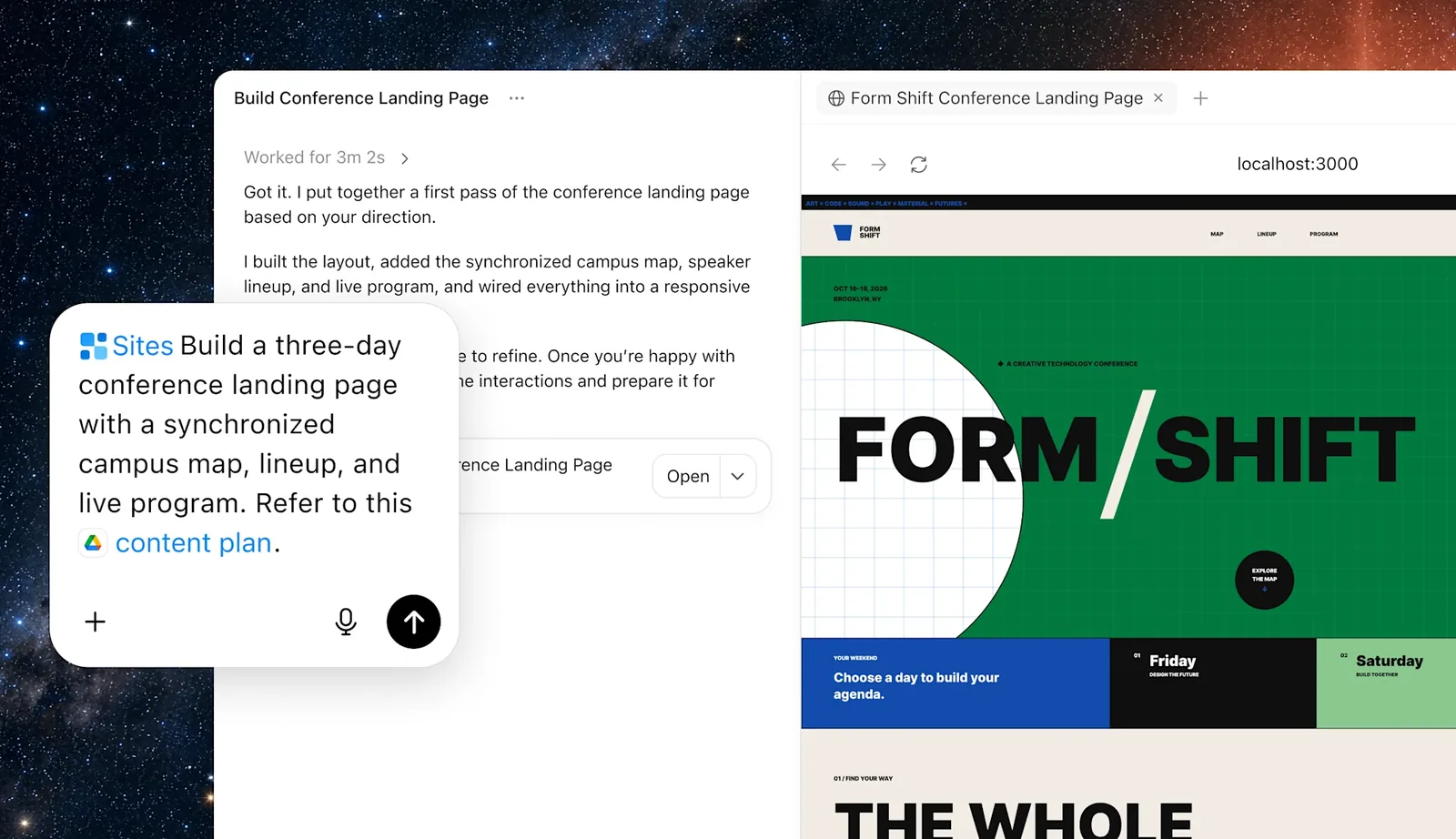 ChatGPT Work builds a website and displays the result inside its built-in browser