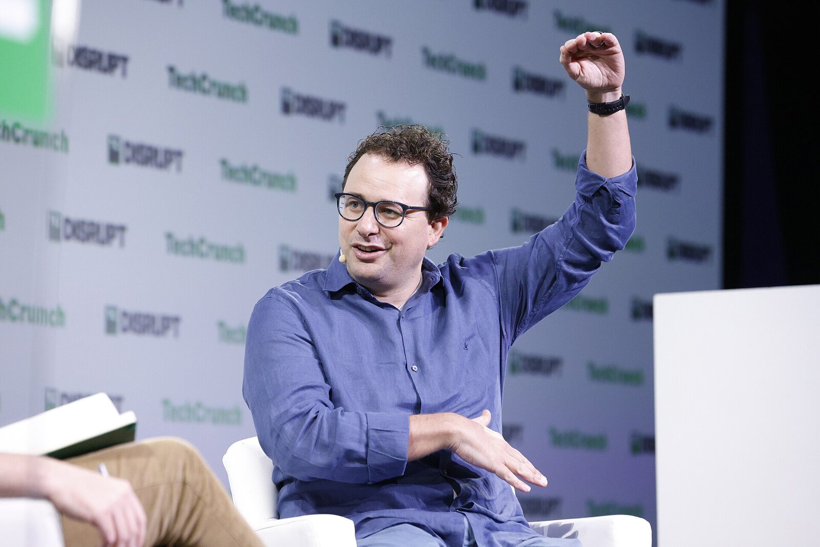 Anthropic CEO Dario Amodei gestures during a talk at TechCrunch Disrupt
