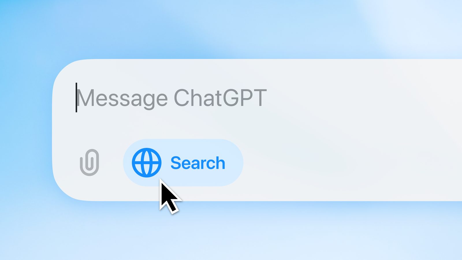 Primer plano del cuadro de texto de ChatGPT con la opción de búsqueda web activada