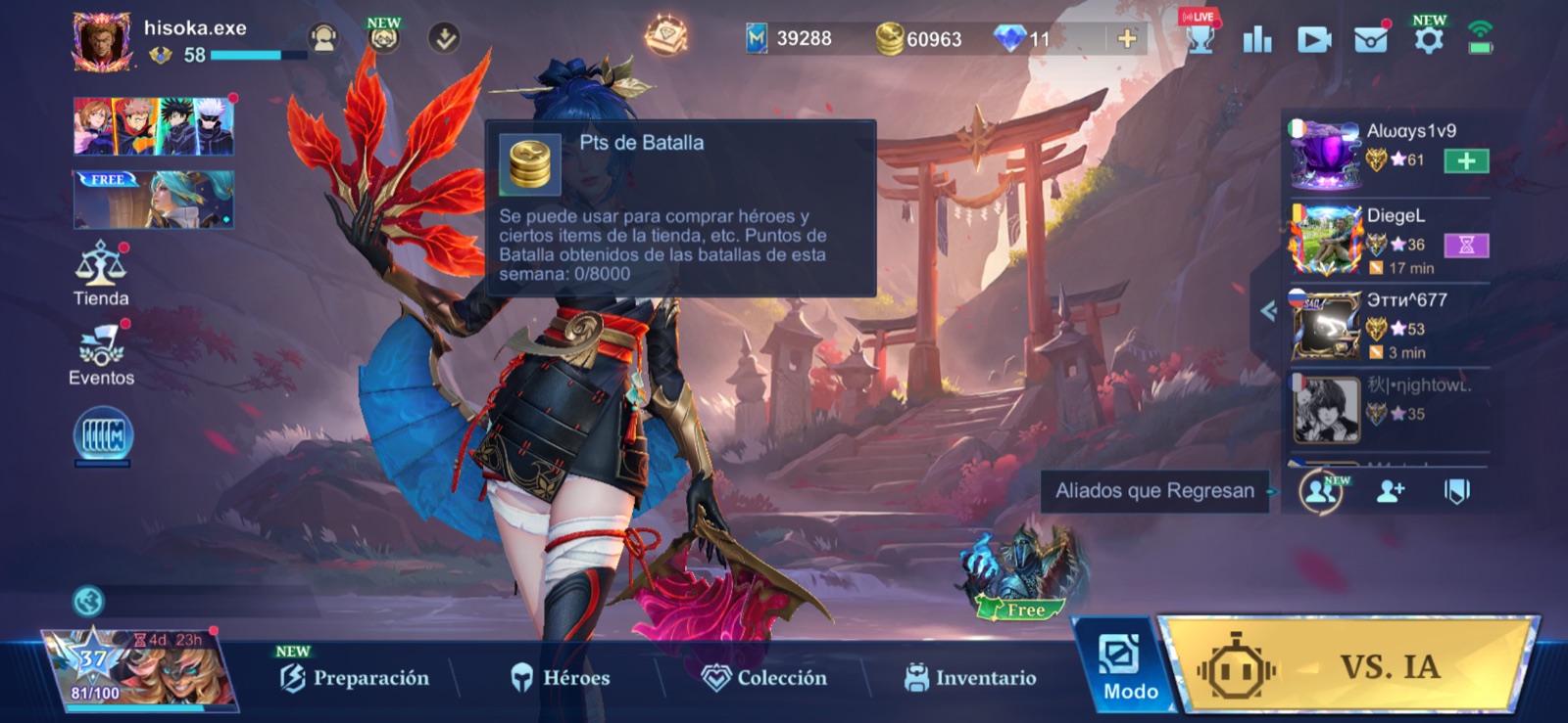 Contador de Mobile Legends con un límite semanal de 8.000 Puntos de Batalla procedentes de partidas