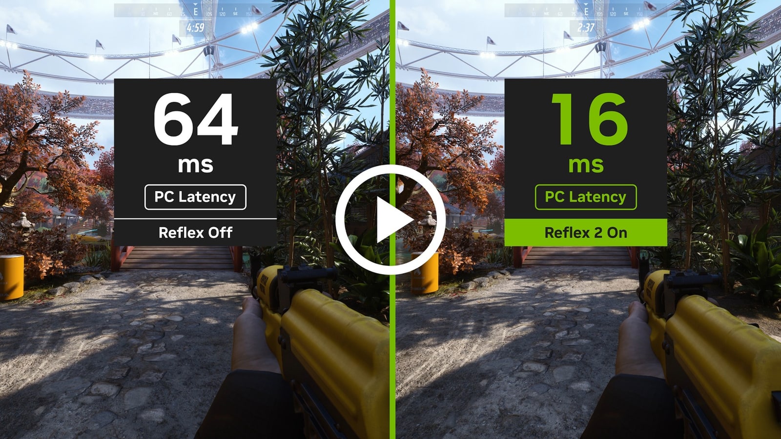 Comparación oficial de latencia en un juego de disparos