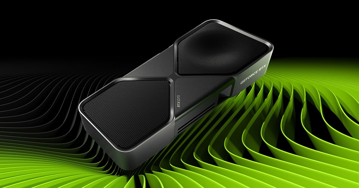 GeForce RTX graphics card against a green background