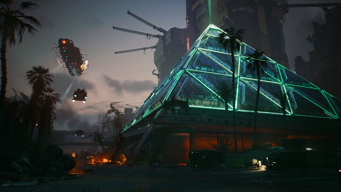 Illuminated Night City building in Cyberpunk 2077 game material