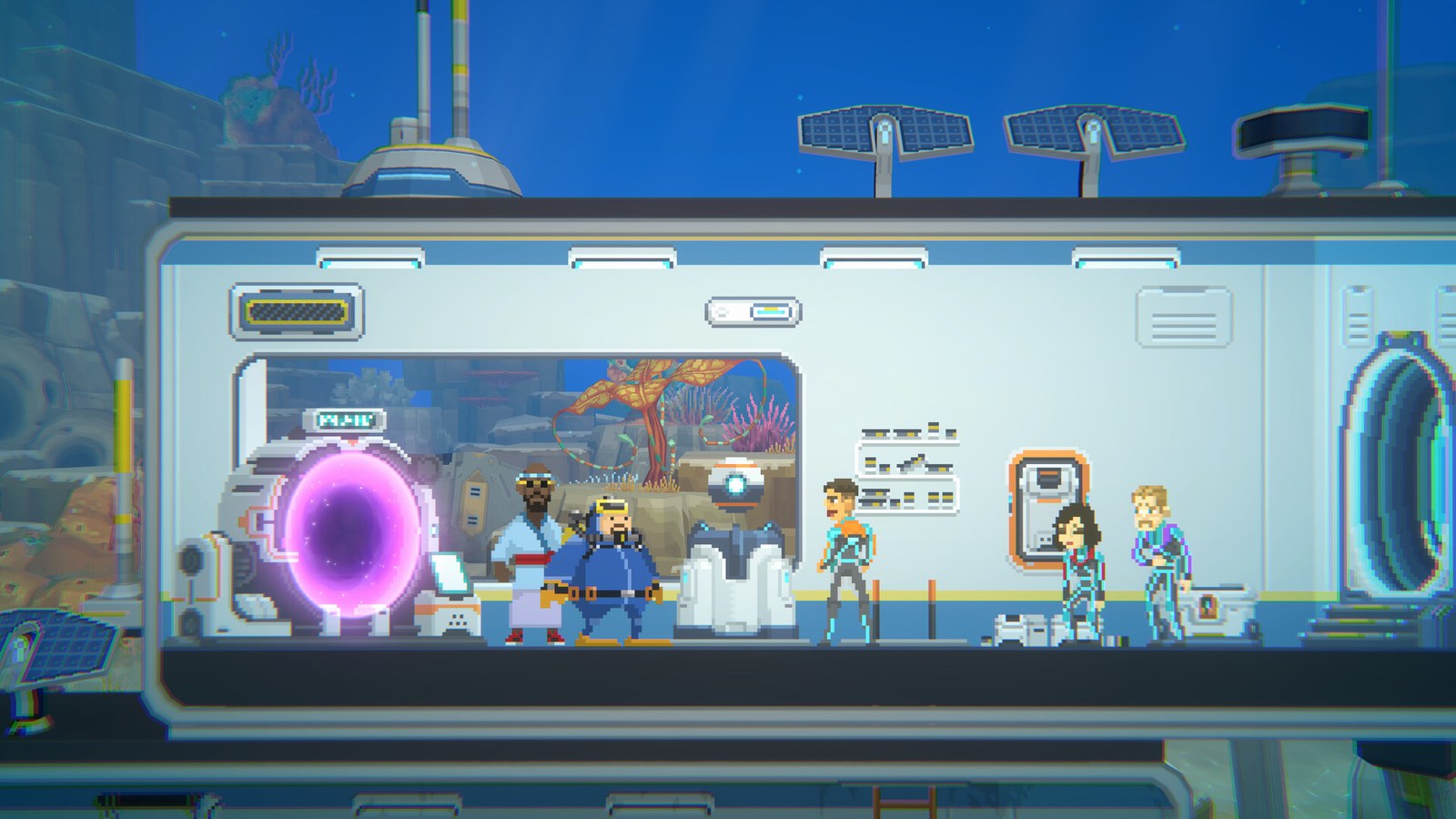 Dave y Bancho en una instalación submarina del DLC de Subnautica 2