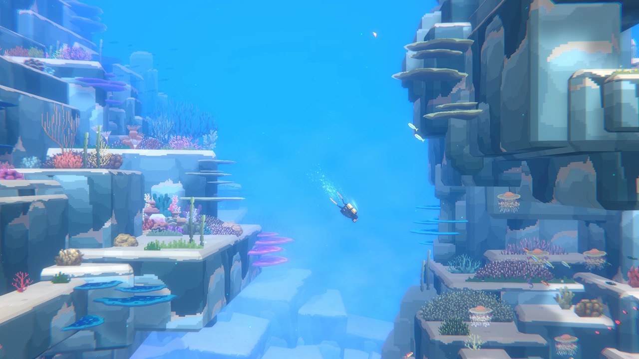 Dave bucea entre plataformas submarinas en una captura del juego base