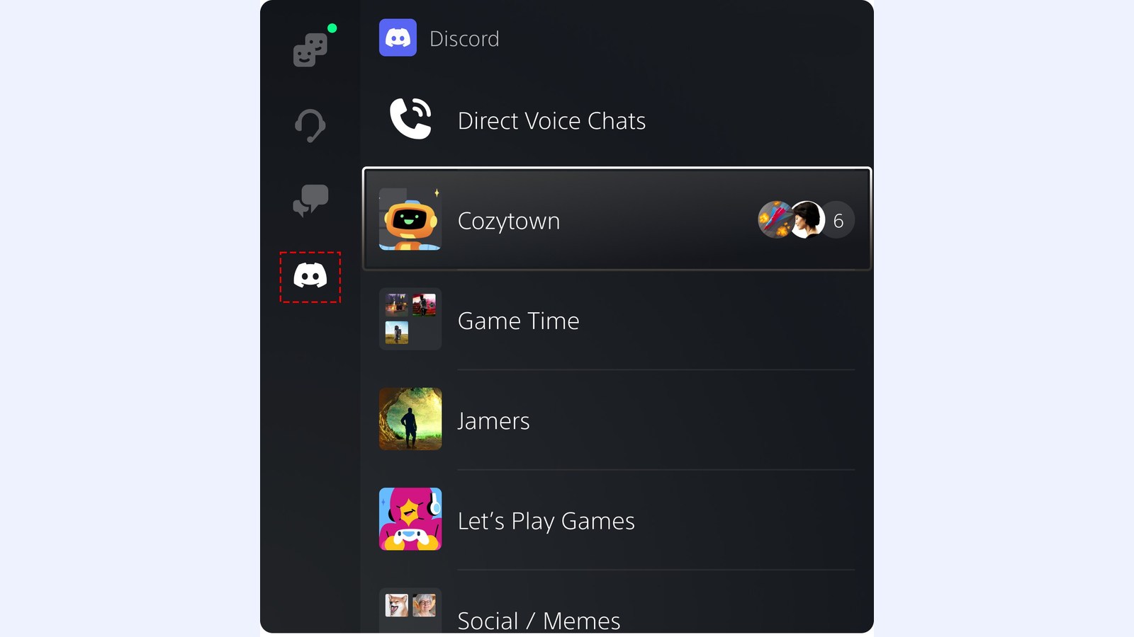Pestaña Discord en Game Base de PS5 en una captura oficial