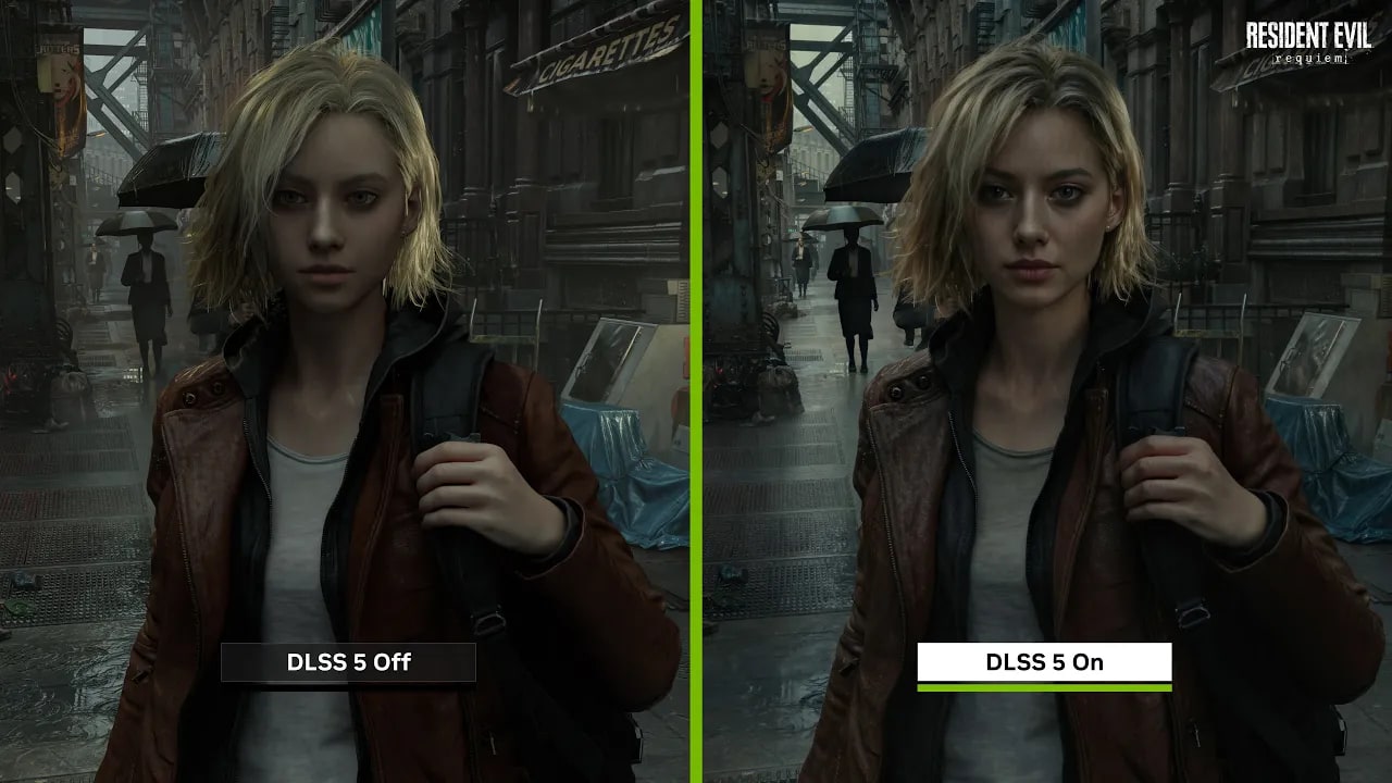 Comparativa de un personaje de Resident Evil Requiem con DLSS 5 desactivado y activado