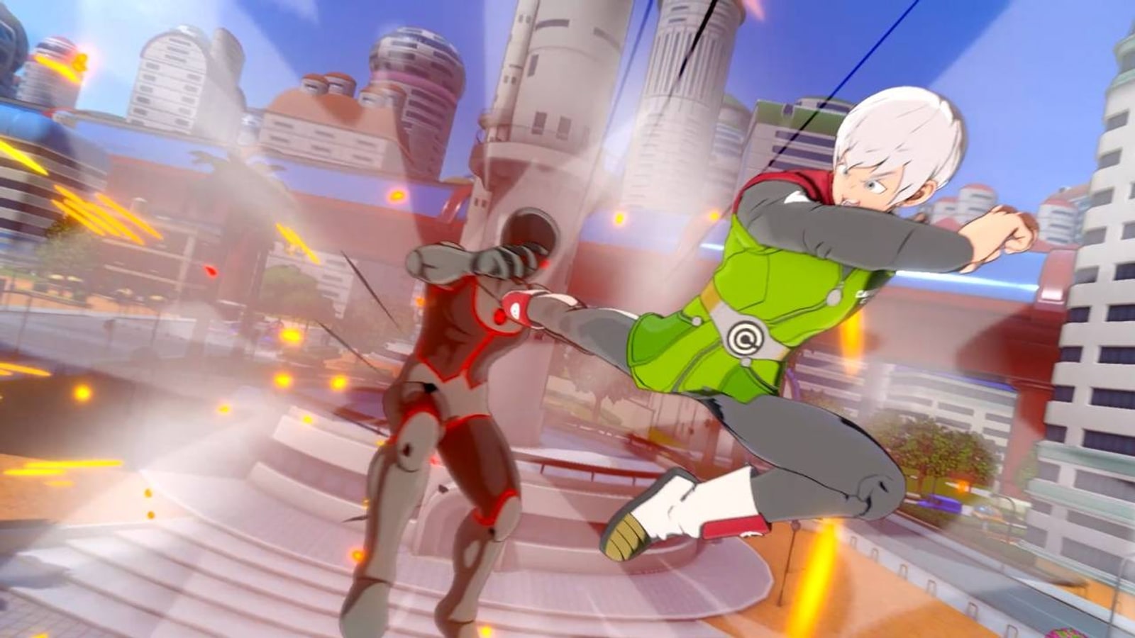 Un héroe personalizado golpea a un enemigo en Xenoverse 3