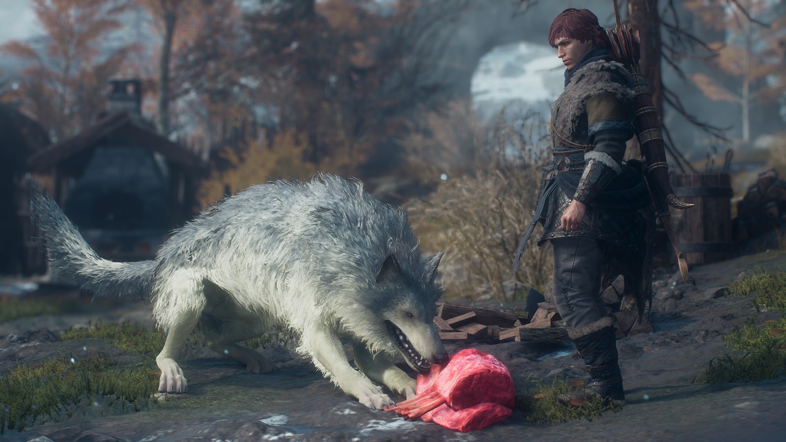 Freki, el lobo gigante de Norgan, junto a un arquero