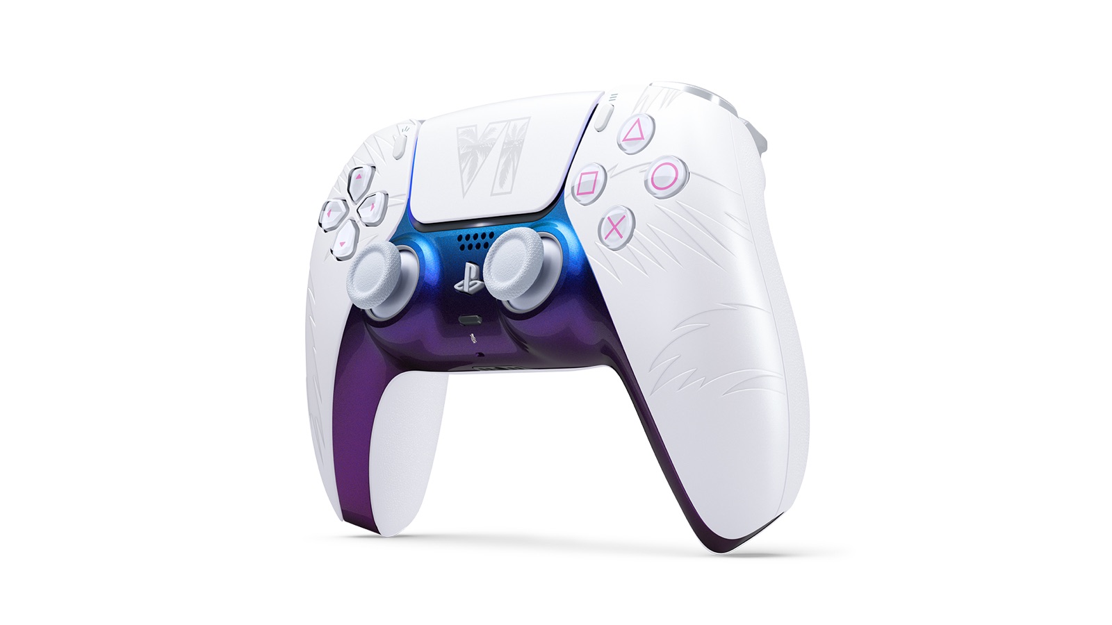 DualSense blanco de GTA 6 con detalles rosas, azules y morados