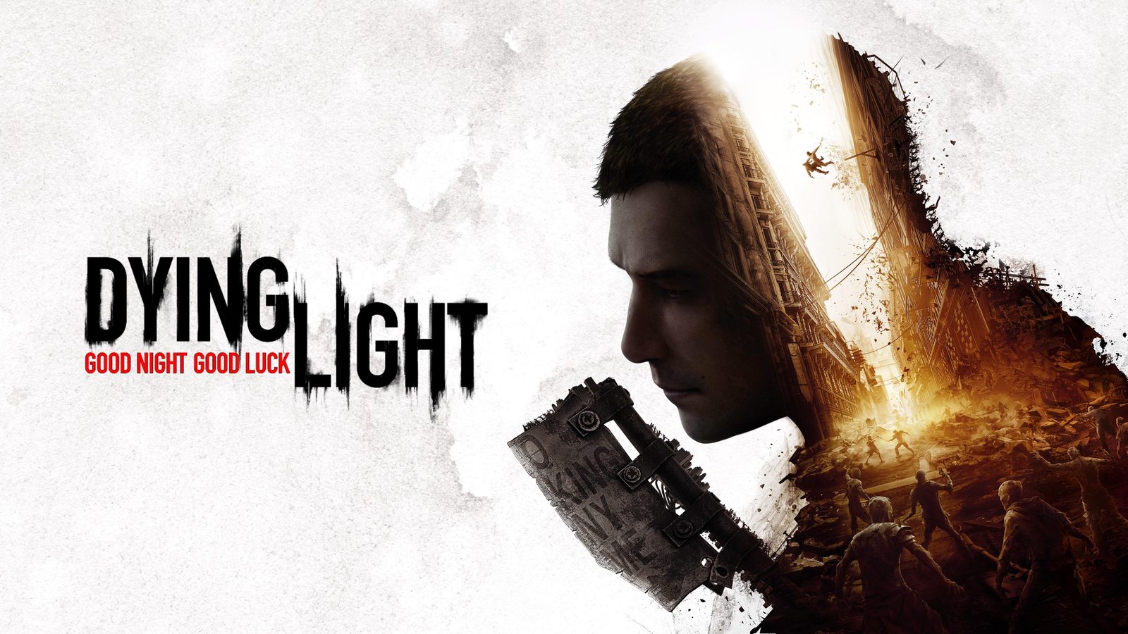 Aiden looks out over a city reclaimed by vegetation at sunset in Dying Light 2