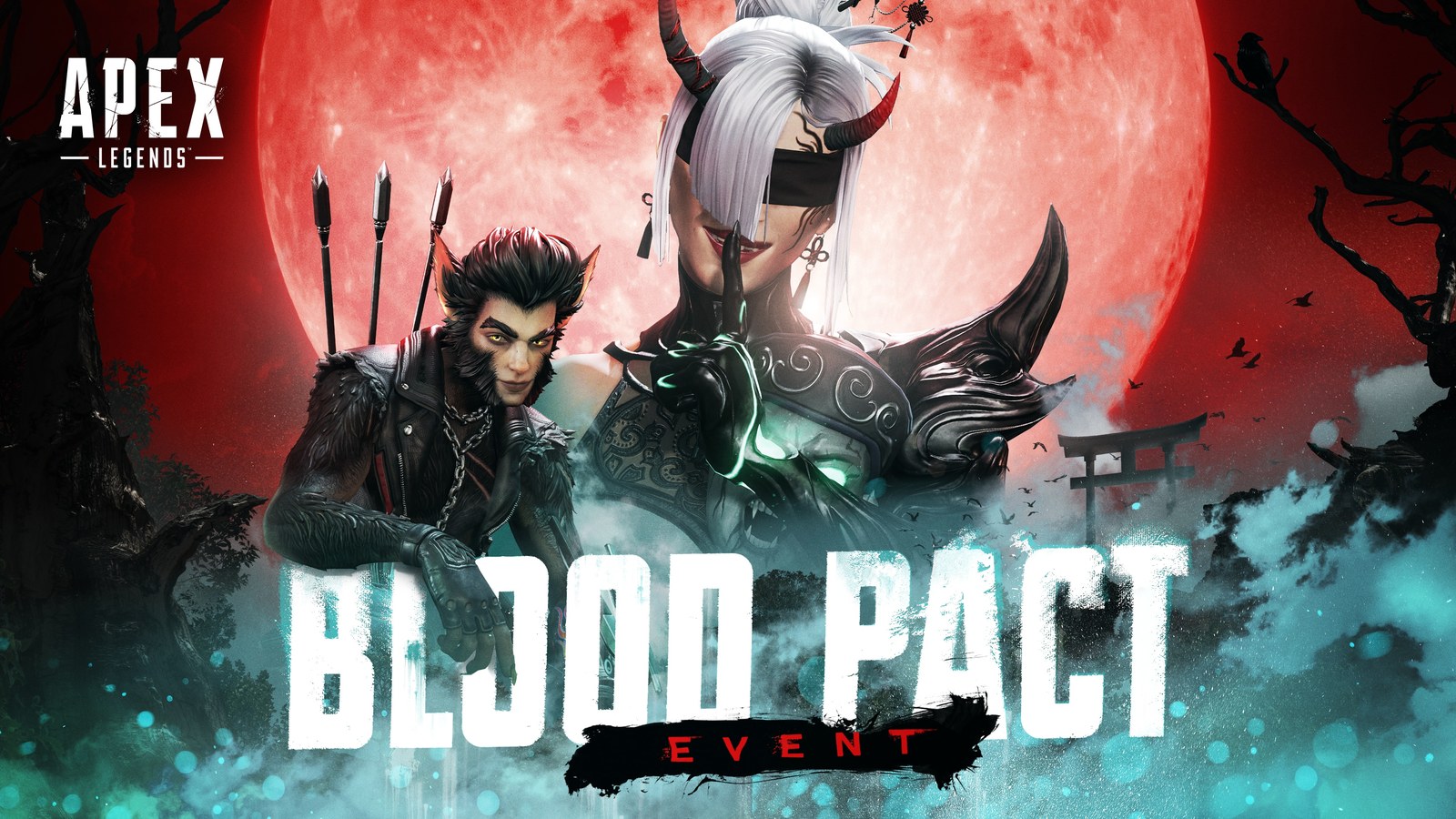 Arte oficial del evento Blood Pact de Apex Legends, con leyendas enfrentadas entre bestias y demonios