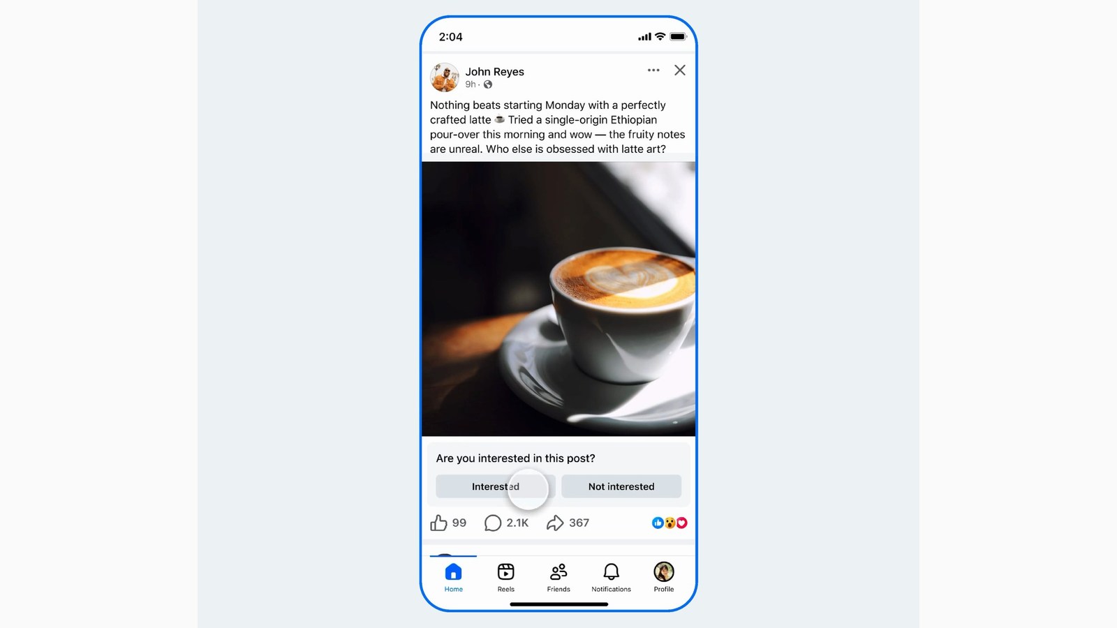 Opciones de feedback en la demostración oficial de Facebook