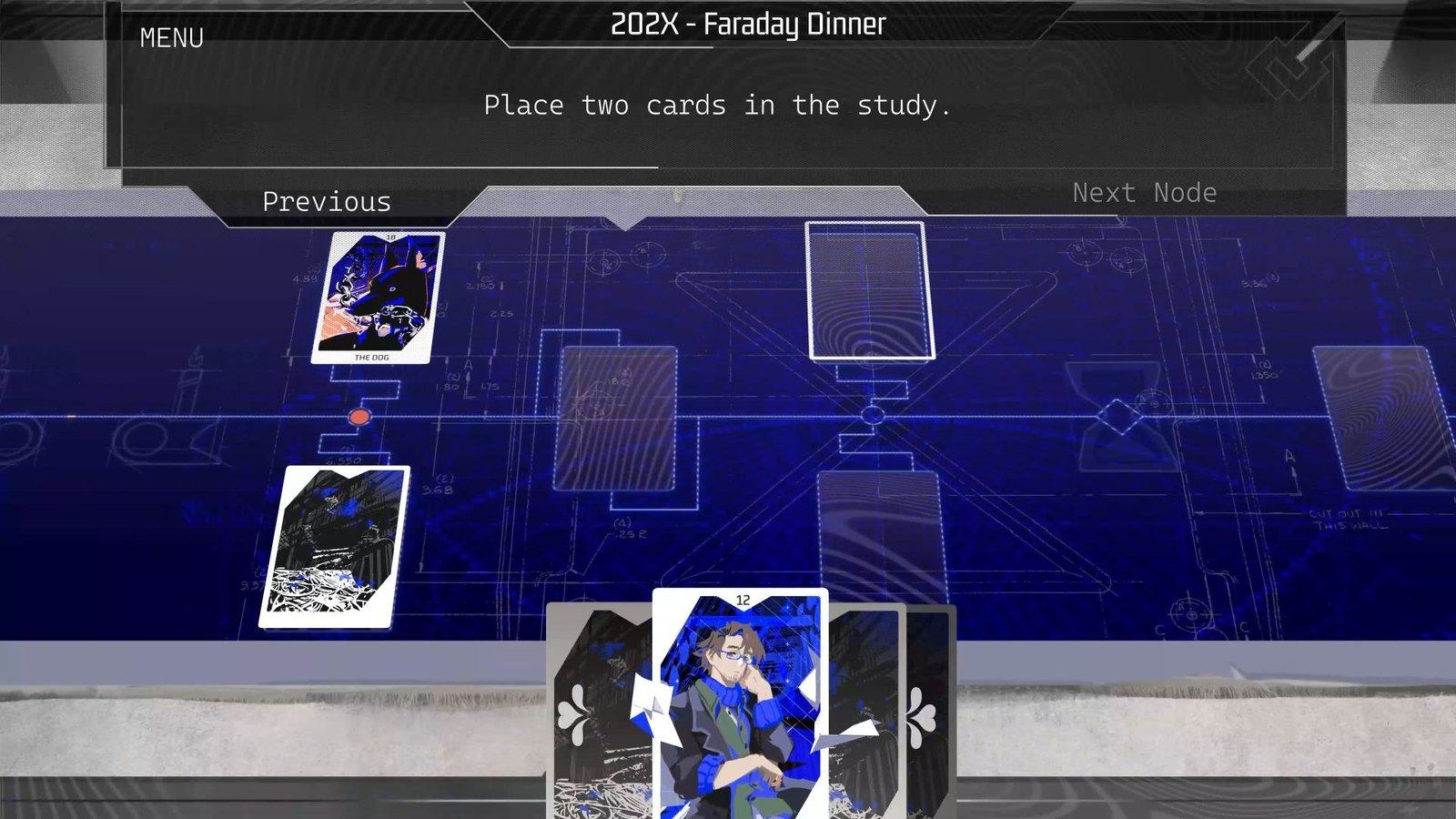 A board with character cards in Faraday Blues