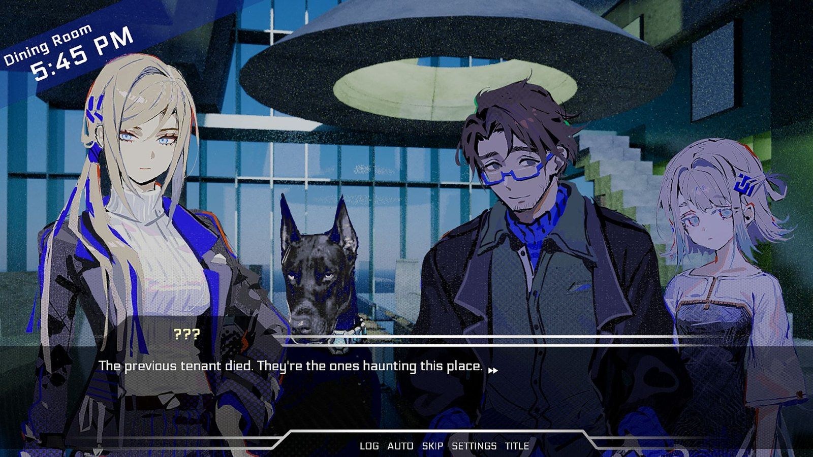 Characters talking in a Faraday Blues apartment