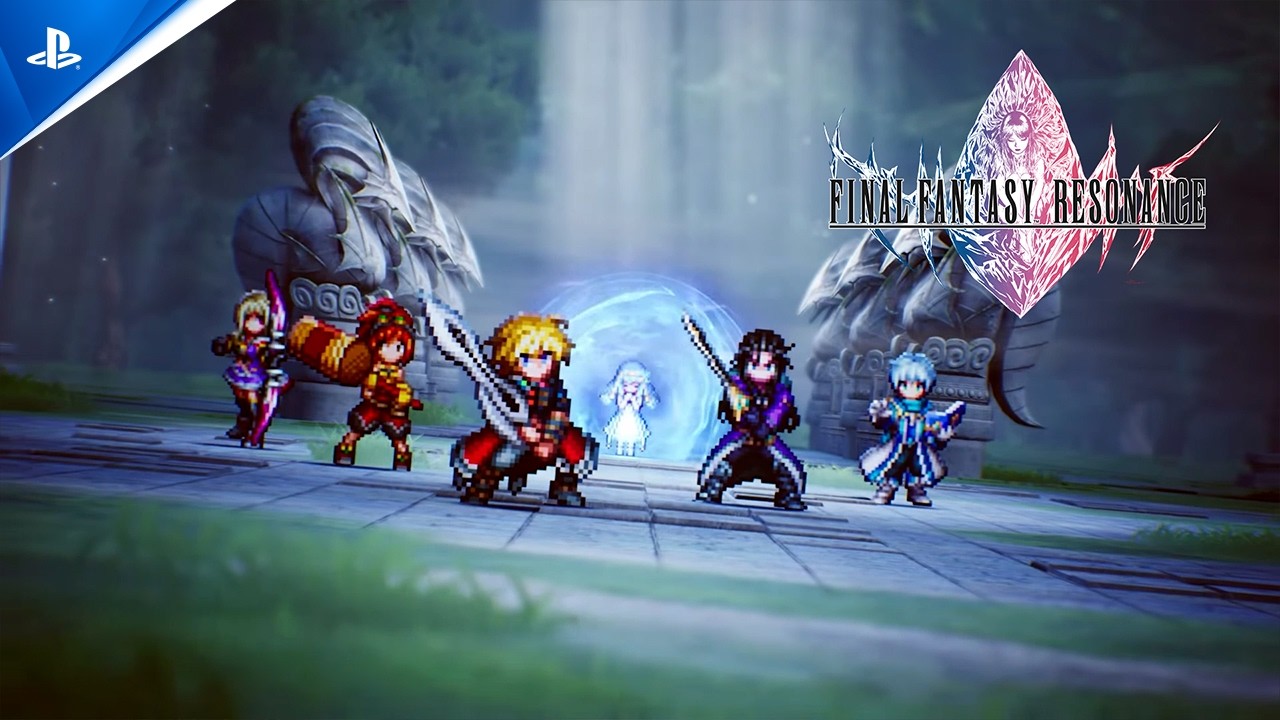 Personajes de Final Fantasy Resonance frente a un cristal