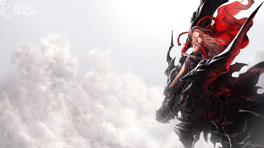 Arte de Final Fantasy Resonance con una figura sobre una criatura negra