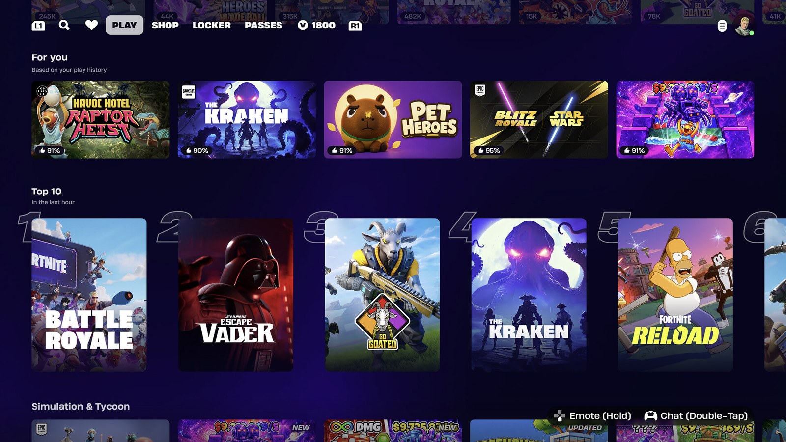 Fila Top 10 con miniaturas verticales en Fortnite