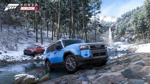 Forza Horizon 6 off-road vehicles in a snowy forest