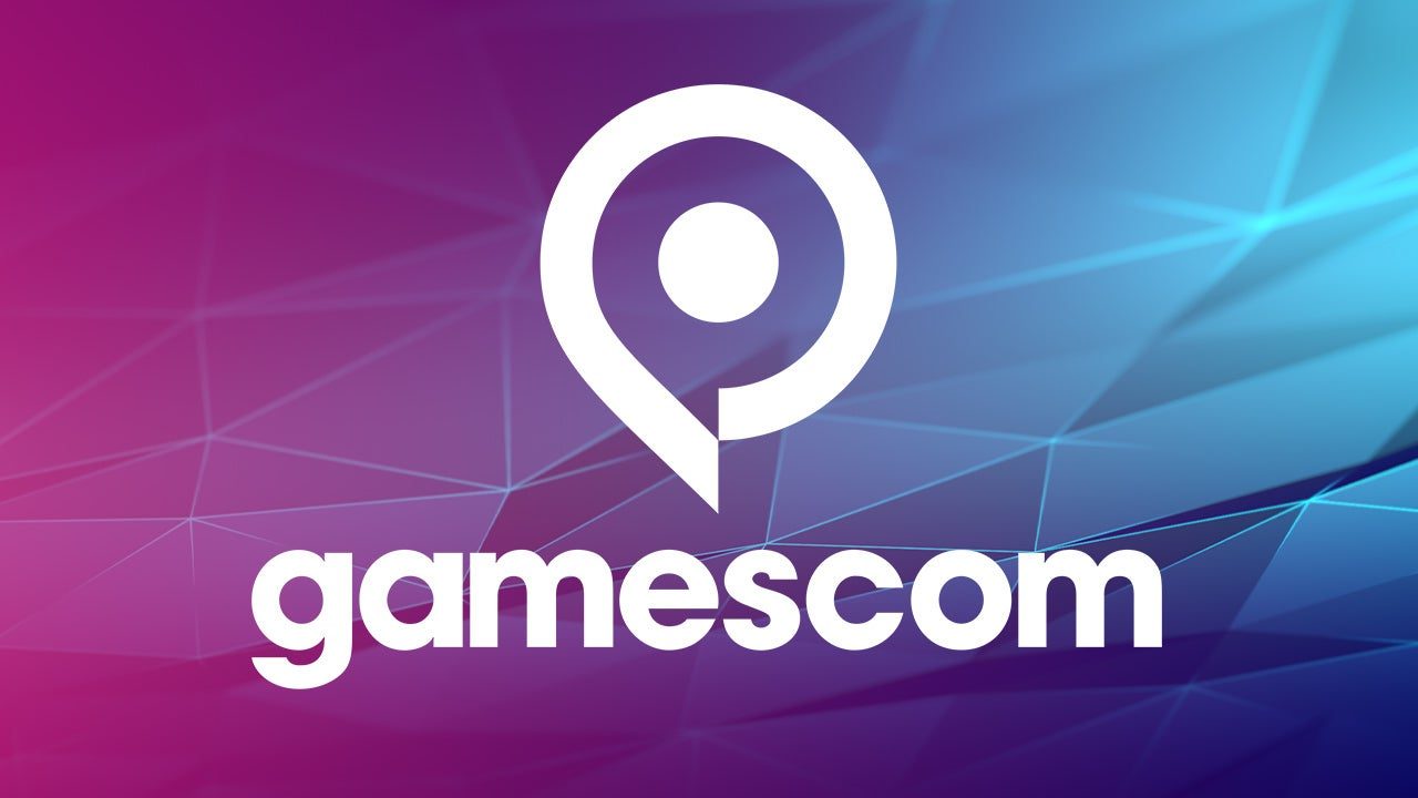 Official Gamescom logo on a blue-and-magenta gradient background