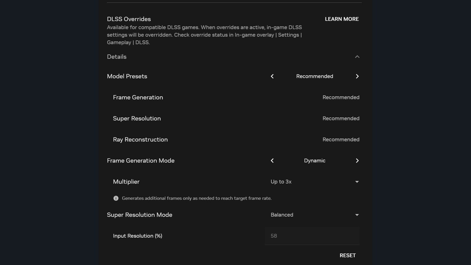 DLSS settings in the GeForce NOW app