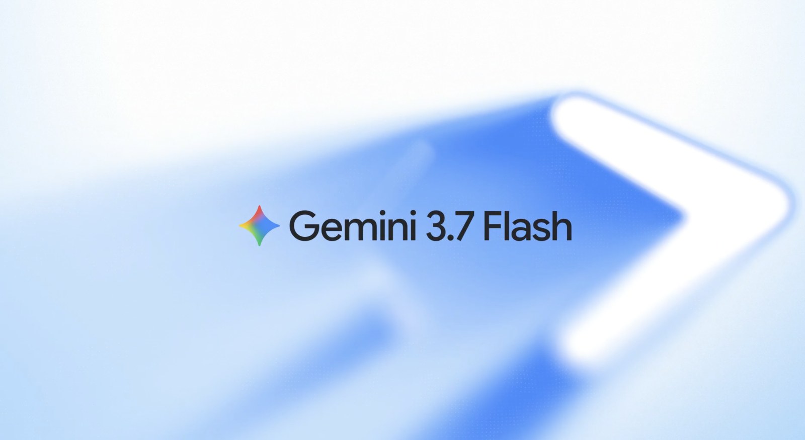 Arte de presentación de Gemini 3.7 Flash, con el logotipo sobre una flecha azul