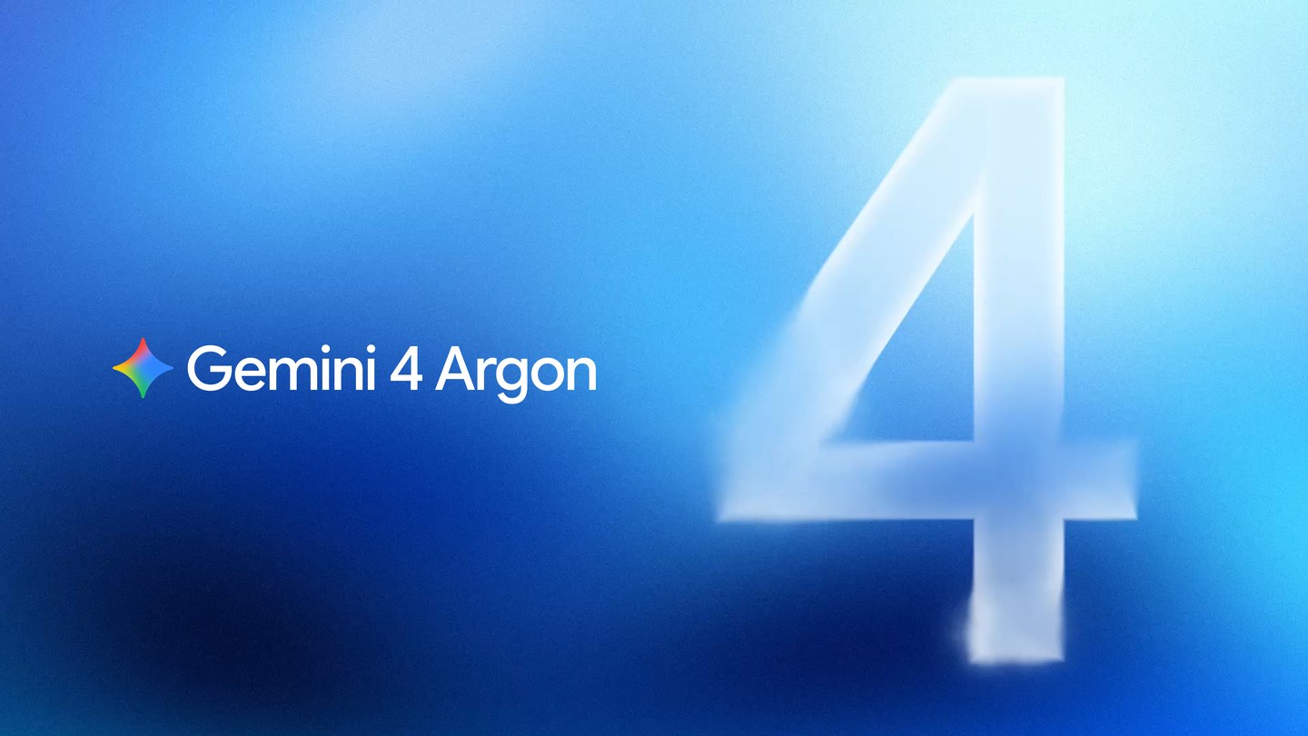 Arte oficial de Gemini 4 Argon, con el nombre del modelo y un gran número cuatro sobre fondo azul