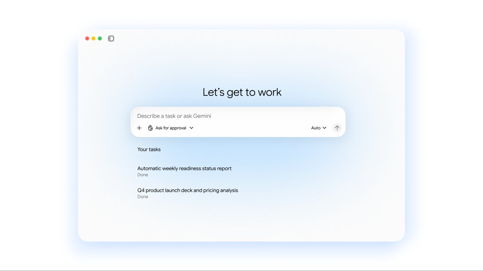 Official Gemini interface suggesting work tasks