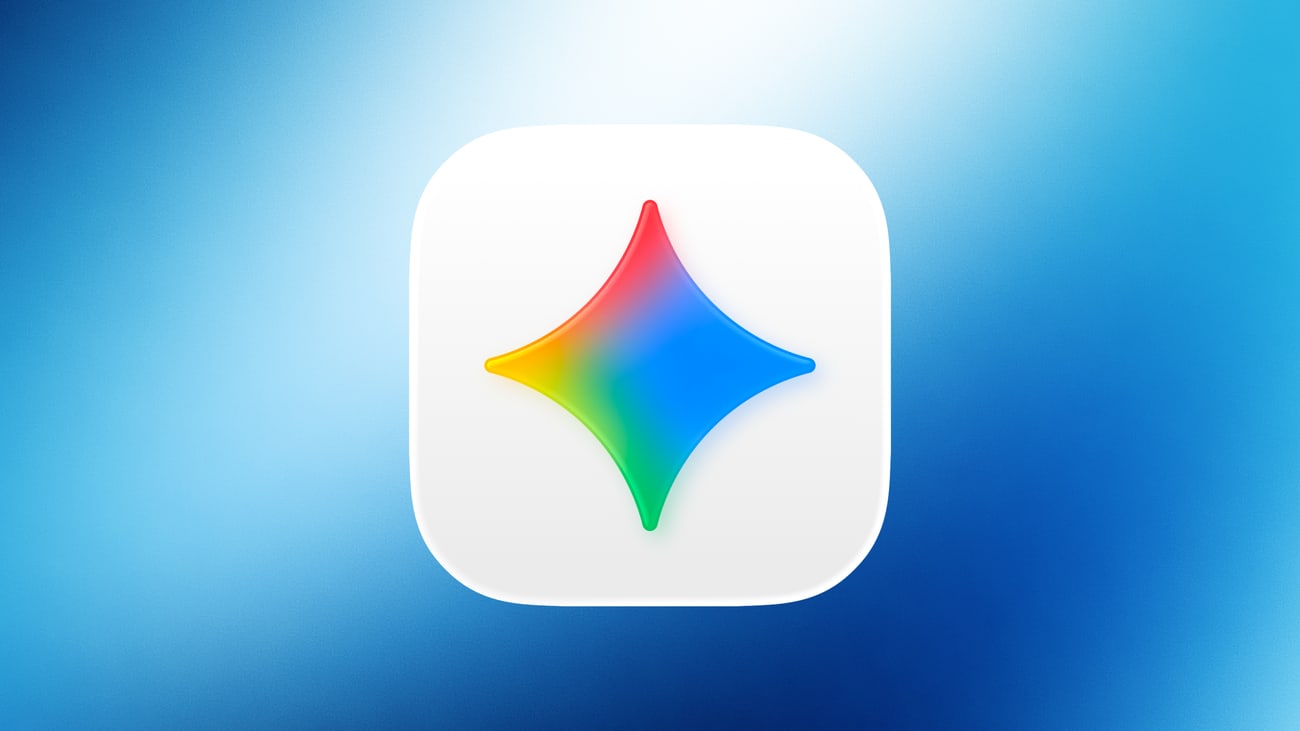 Icono multicolor de Gemini sobre el fondo azul de la aplicación oficial para macOS