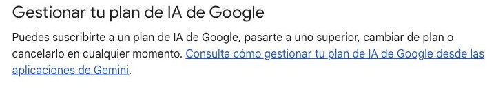 Sección oficial para gestionar el plan de IA de Google