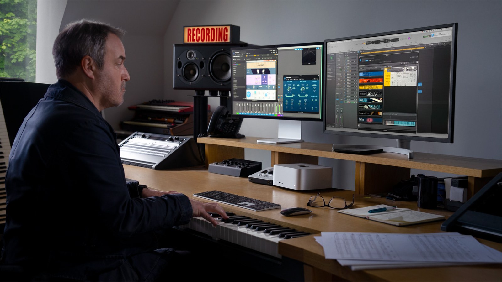 A Mac Studio at a desk, illustrating local computing