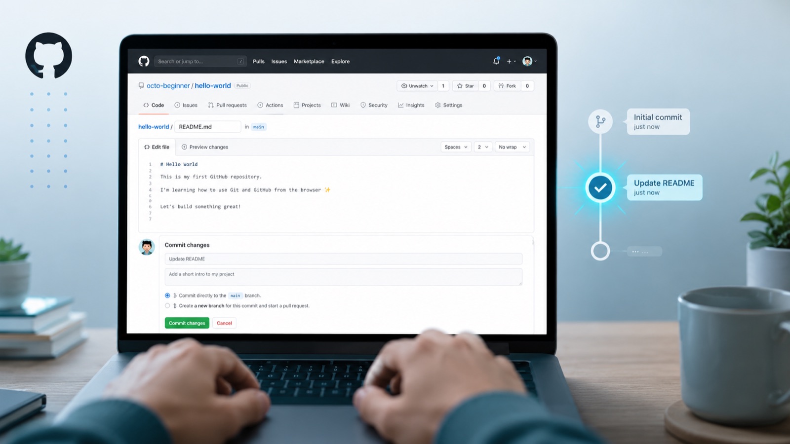 Edición de un README y creación de un commit dentro de GitHub