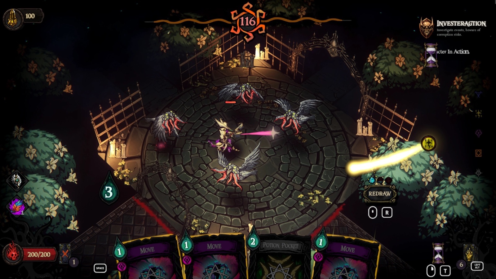 Circular battle with cards at the bottom in Golden Swirl